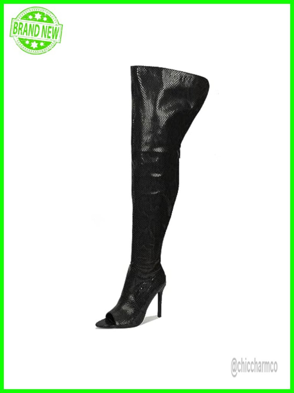 Faux Snake Thigh High Peep Toe Stiletto Boots